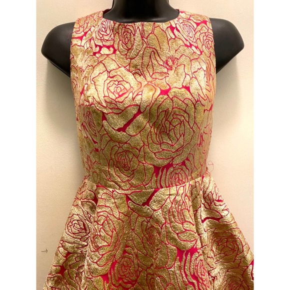 Gold/pink metallic sheer mesh trim dress S - Picture 2 of 4